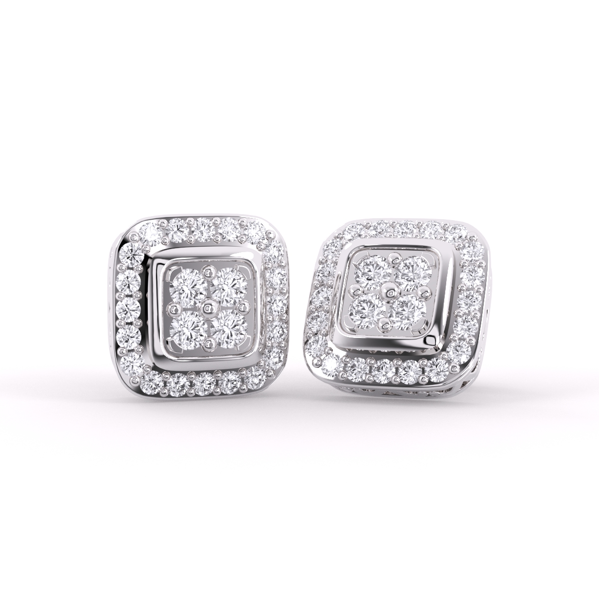 Classic Square Shaped Round Diamond Earrings